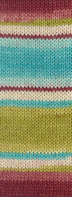 Gebreid voorbeeld met Lana Grossa Landlust Die Sockenwolle 136 Bordeaux/Grijsrood/Mint/Turquoise/Pistache/Naturel gestreept