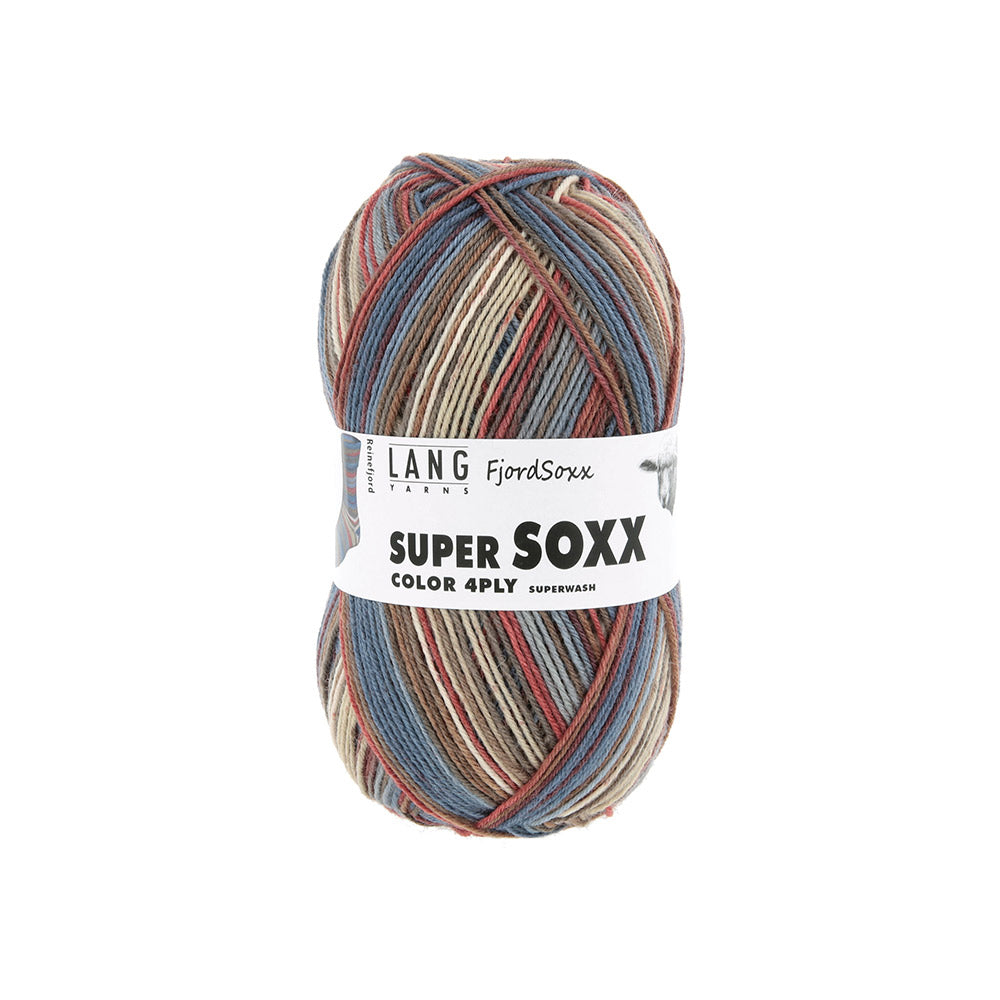 Lang Yarns Super Soxx Color 4-Fach 0540 bruin/blauw/beige/baksteenrood 1148 Reinefjord