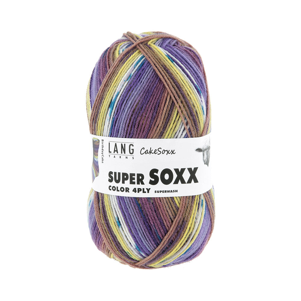 Lang Yarns Super Soxx Color 4-Fach 0543 Paars/Geel 1149 Verjaardagstaart