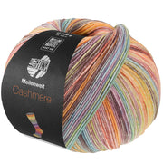 Lana Grossa Meilenweit 100 Cashmere Inverno 121 bol sokkengaren in lila, lichtblauw, geel, oranje, limoen, oudroze, rood, camel, taupe en turquoise