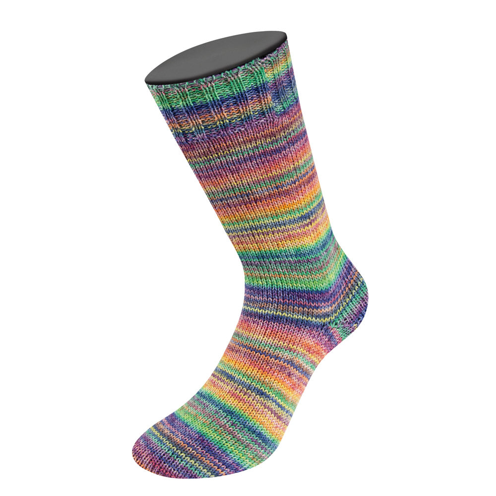 Gebreide sok van Lana Grossa Meilenweit 100 Cashmere Inverno 125 met meerkleurig streepeffect