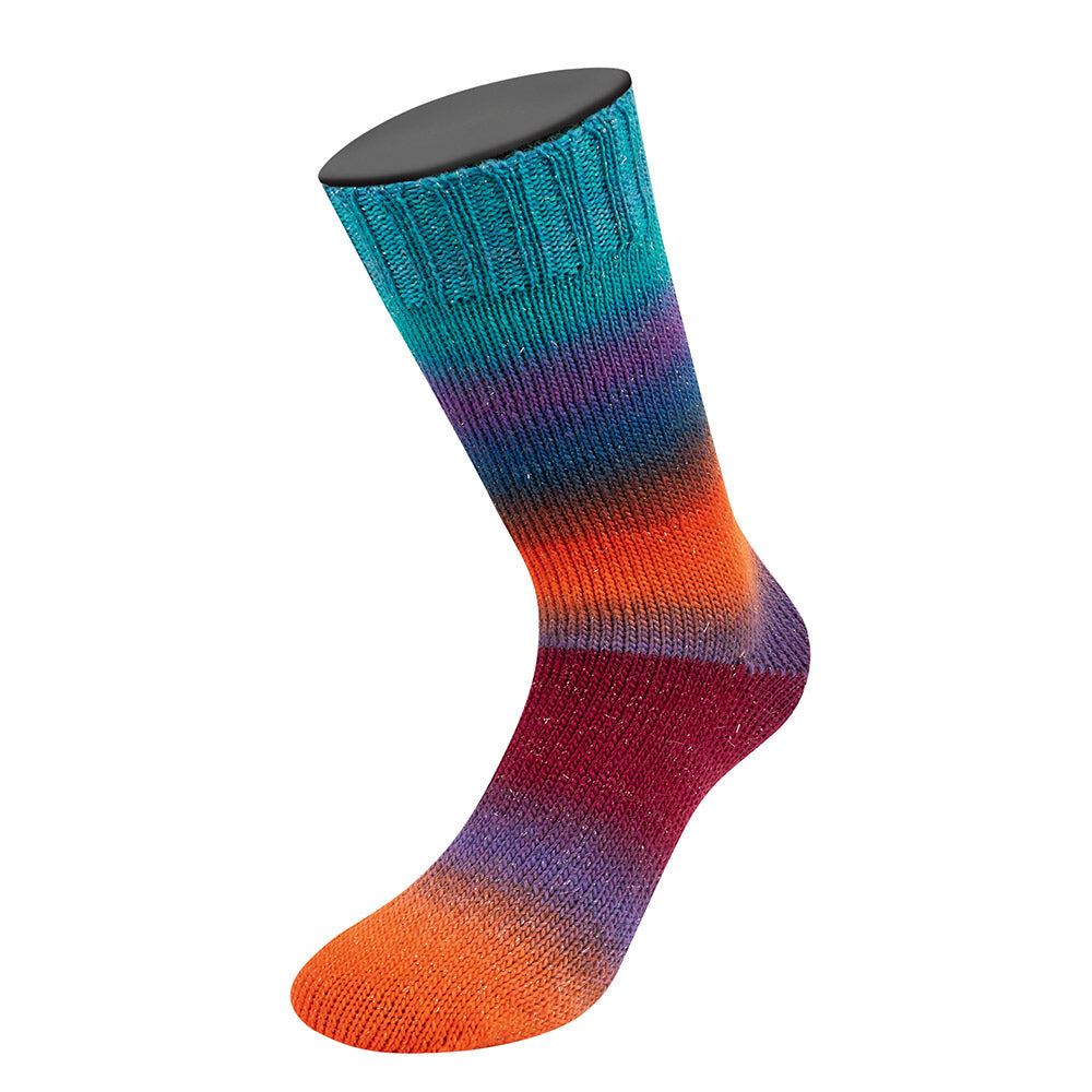 Lana Grossa Meilenweit 100 Color Mix Sparks 7616 Zalmrood/Donkerblauw/Koningsblauw/Turquoise/Roodviolet/Fuchsia
