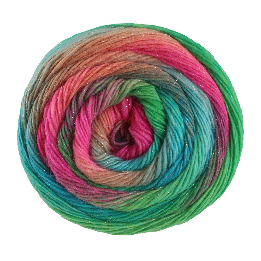 Lana Grossa Meilenweit 100 Color Mix Sparks 7618 Framboos/Roest/Grijsgroen/Turquoise/Jade/Fuchsia