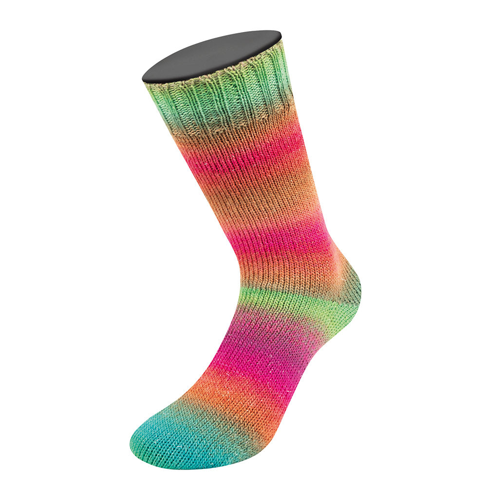 Lana Grossa Meilenweit 100 Color Mix Sparks 7618 Framboos/Roest/Grijsgroen/Turquoise/Jade/Fuchsia