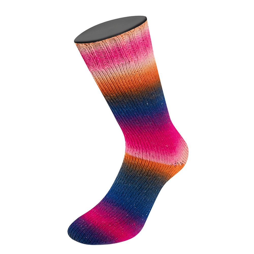 Lana Grossa Meilenweit 100 Color Mix Sparks 7619 Zalm/Oranje/Donkerbruin/Marine/Roodviolet/Fuchsia/Roze