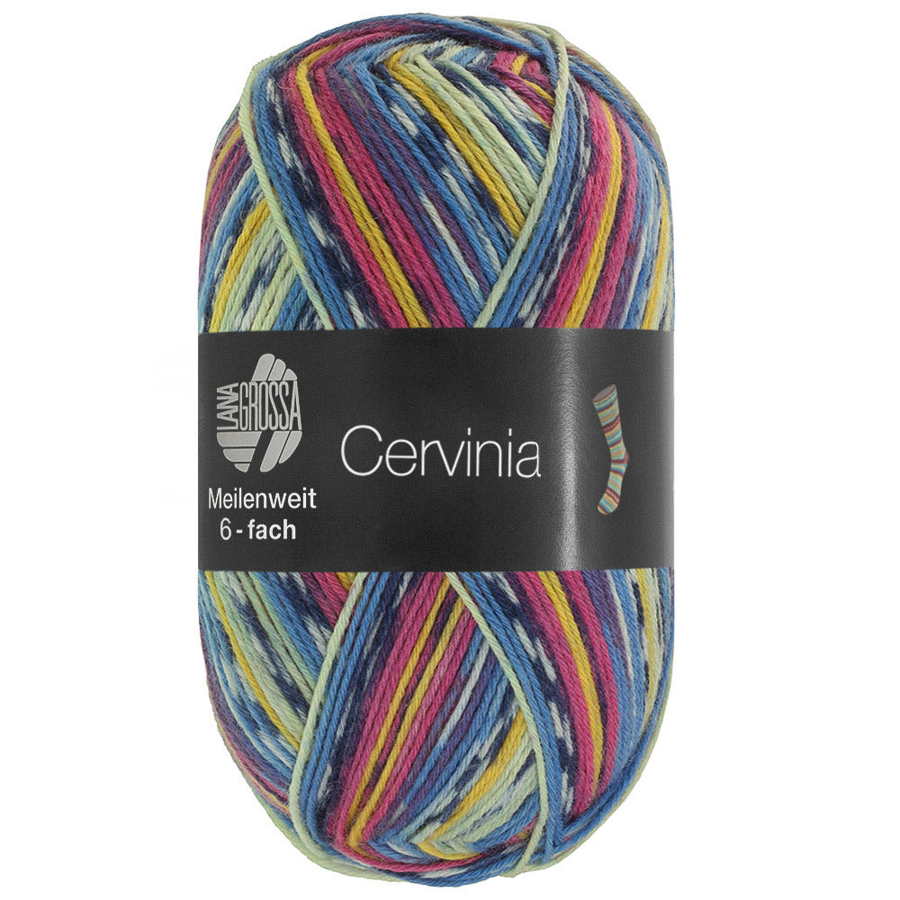 Rechtopstaande bol Lana Grossa Meilenweit 6-Fach 150 Cervinia 9754 Donkerfuchsia/Donkerblauw/Wit/Blauw/Licht-/Eigeel