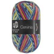 Rechtopstaande bol Lana Grossa Meilenweit 6-Fach 150 Cervinia 9754 Donkerfuchsia/Donkerblauw/Wit/Blauw/Licht-/Eigeel