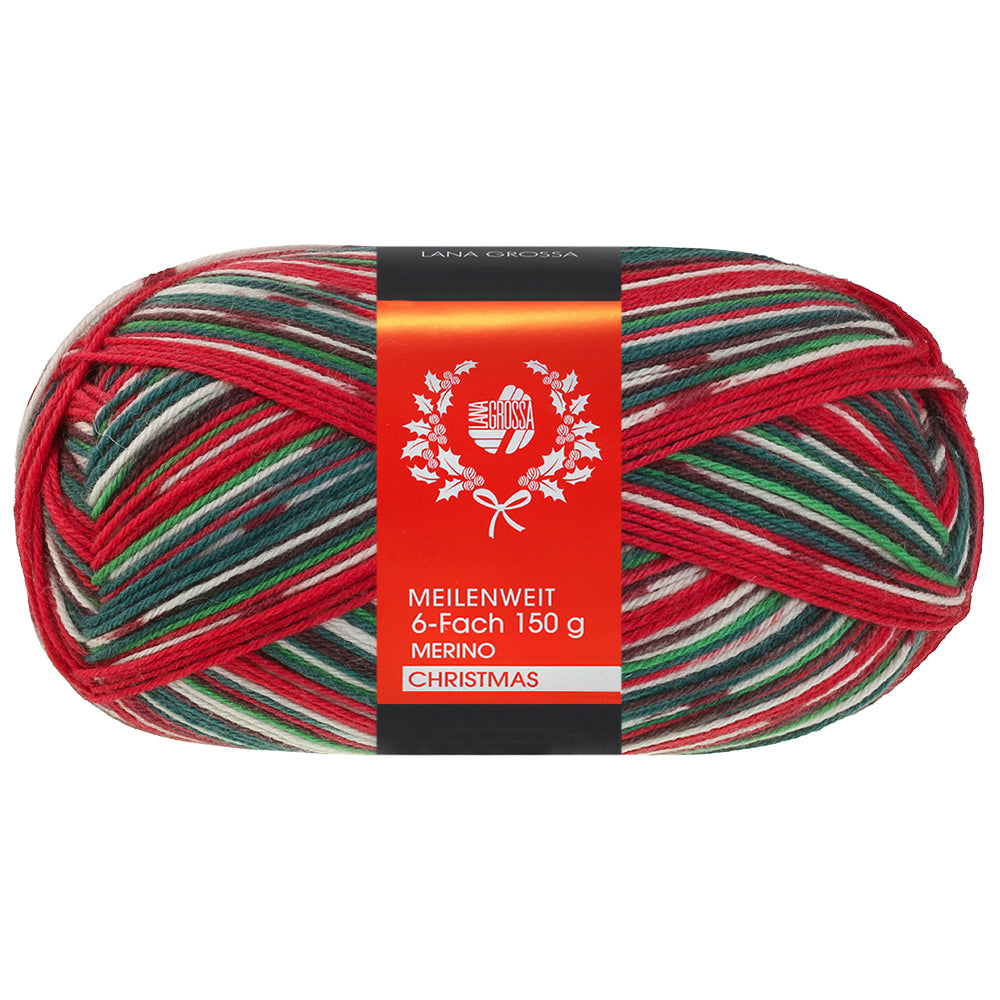 Lana Grossa Meilenweit 6-Fach 150 Merino Christmas 639 Wit/Donkergroen/Donkerbruin/Oranje/Donkerrood/Lichtgroen - bol sokkengaren