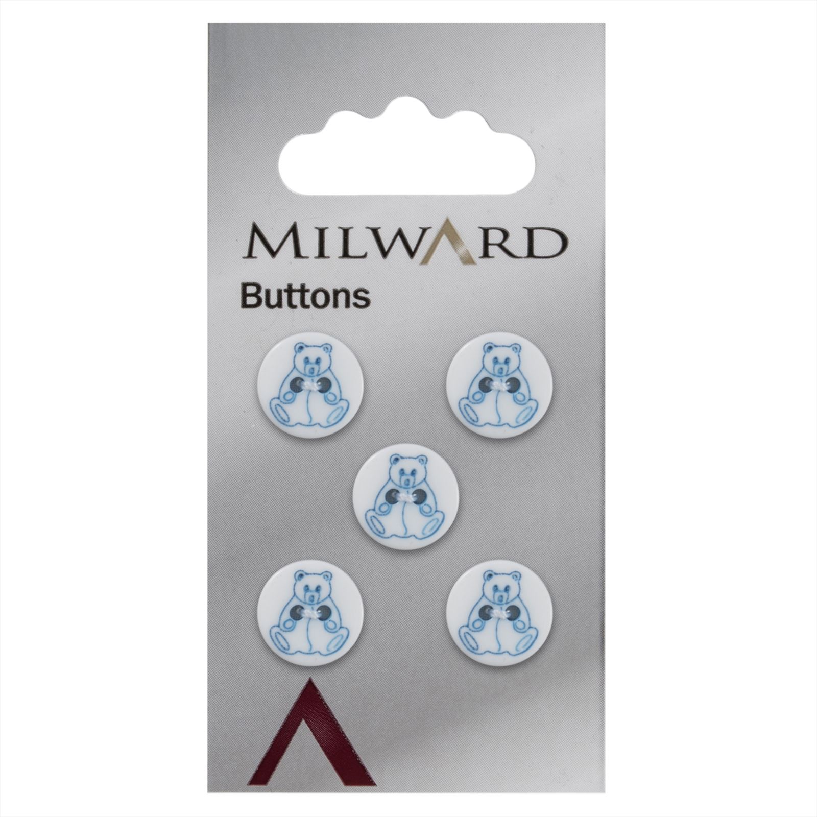 Milward Ronde Knoop met Figuur Beer Wit met Blauw 15mm (5 stuks)