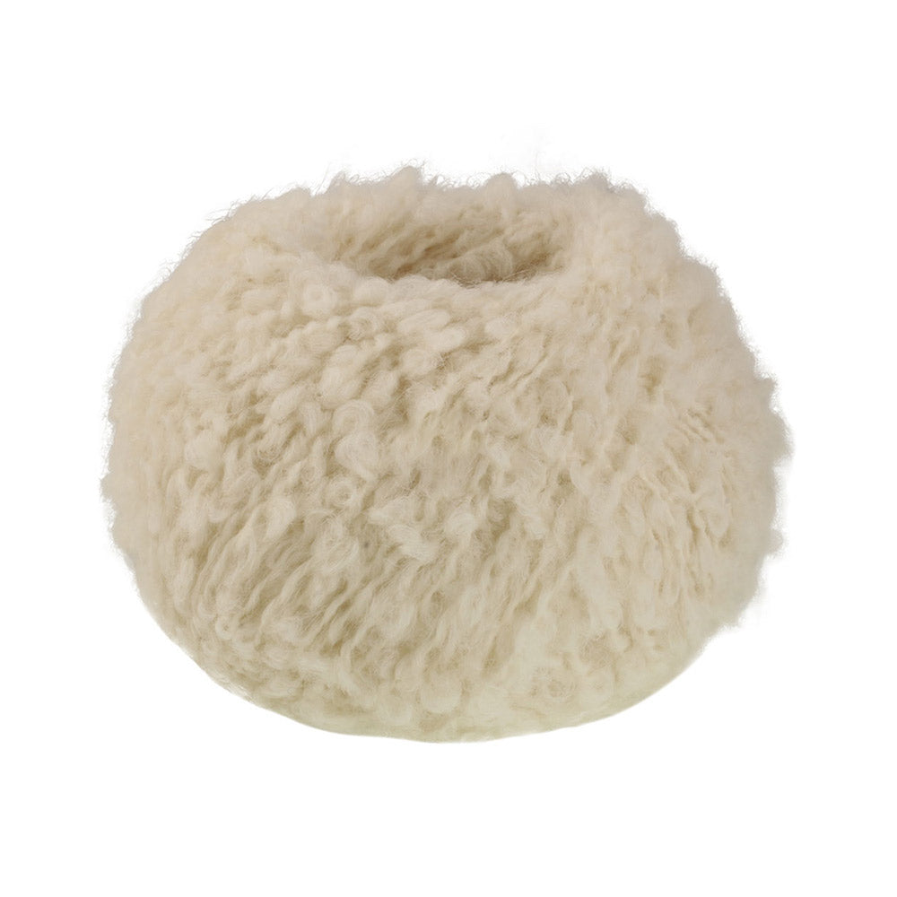 Lana Grossa Orsetto 0016 Ruw Wit - productfoto van het bouclégaren in de bijbehorende kleur