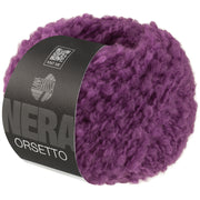 Lana Grossa Orsetto 020 Pruimblauw - productfoto van het bouclégaren in de bijbehorende kleur