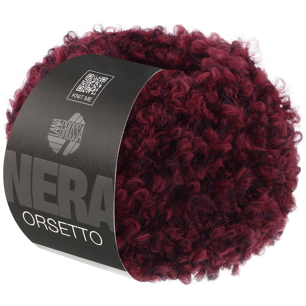 Lana Grossa Orsetto 102 Bordeaux/Zwart - productfoto van het bouclégaren in de bijbehorende kleur