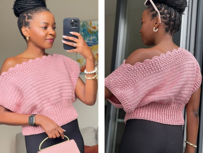 Detail van de Durable Off Shoulder X-Steek Geribde Top
