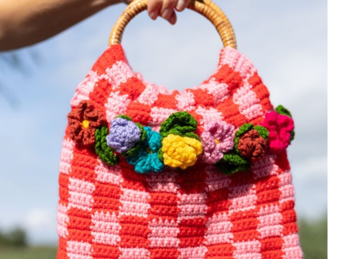 Durable Dream Bags streepjestas met bloemen en rond handvat