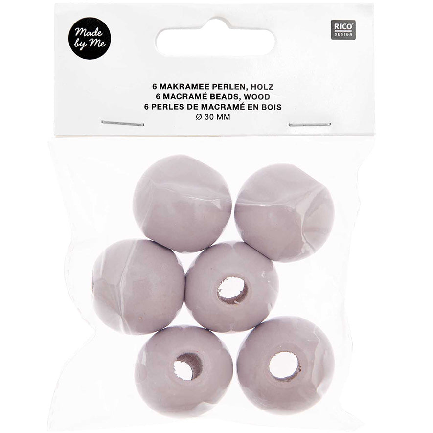 Rico Macramé Houten Kralen 30mm Light Grey - 6 stuks (2)