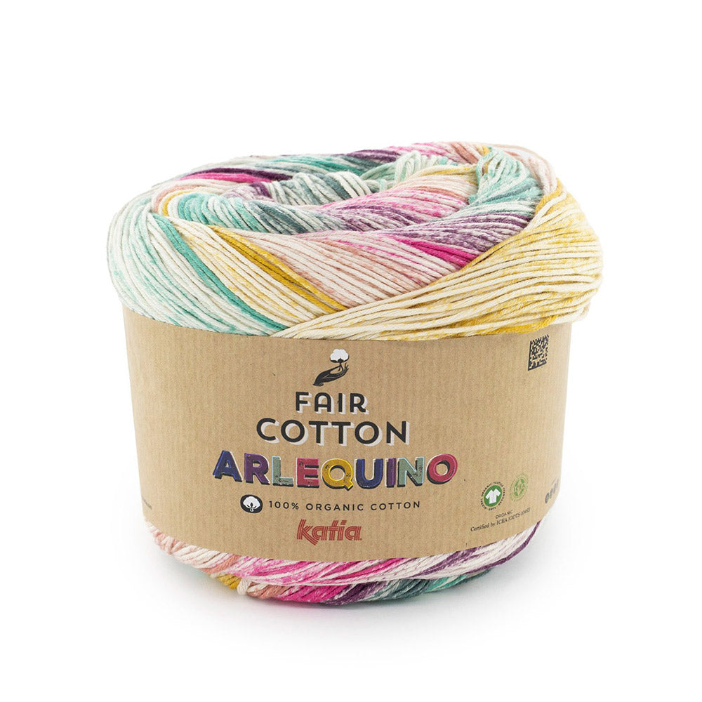 Katia Fair Cotton Arlequino 253 Oker-Kauwgom roze-Olieverf