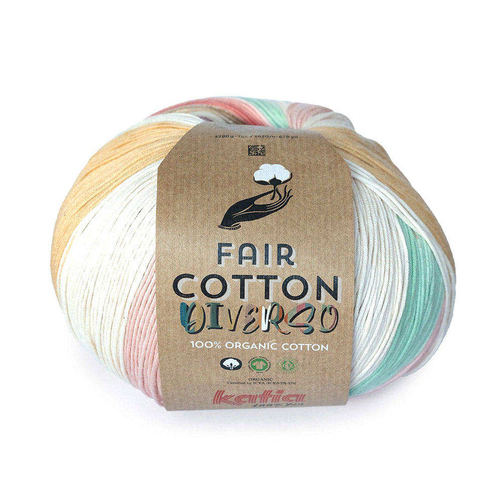 Katia Fair Cotton Diverso 405 Groen-Kauwgom roze-Bruin