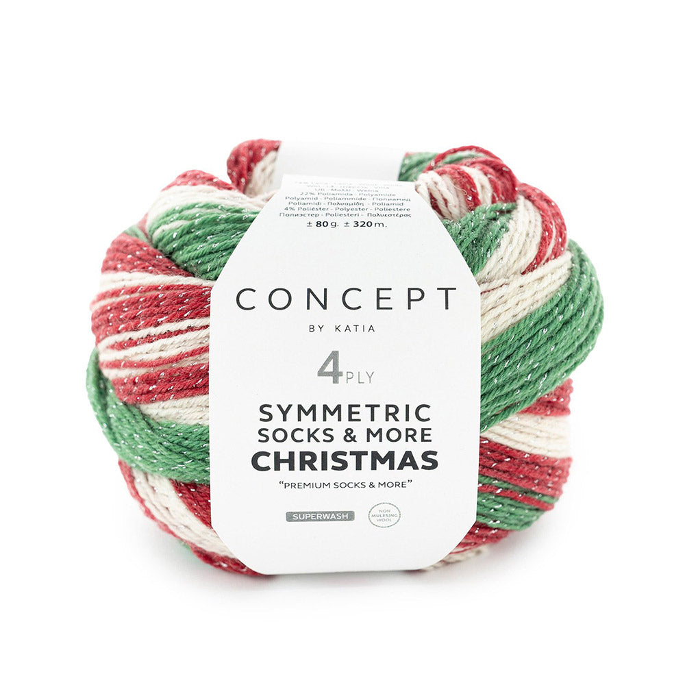 Katia Symmertric Socks & More - Christmas 100 Groen-Rood-Wit