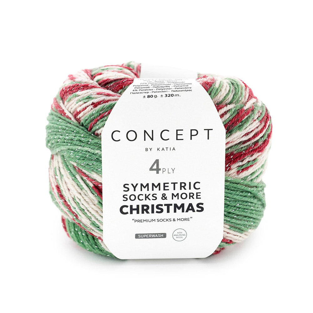 Katia Symmertric Socks & More - Christmas 102 Groen-Rood-Wit